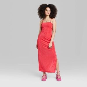 Wild Fable Women’s Lace-Up Back Maxi Bodycon Slip Dress • Red